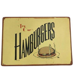 Marty Mummert Try Our Hamburgers Cork Backed Diner Kitchen Sign 16" X 11" Retro